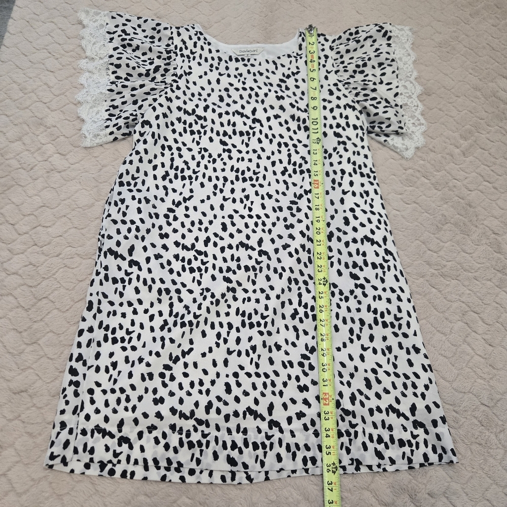 DAVI & DANI Black and White Dalmatian Spotted Lace Sleeve Dress, Size Medium - Picture 4 of 8